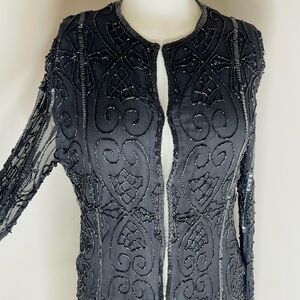 VTG Womens 100% pure silk Blouse hand-beaded top black 90s goth witchy size S